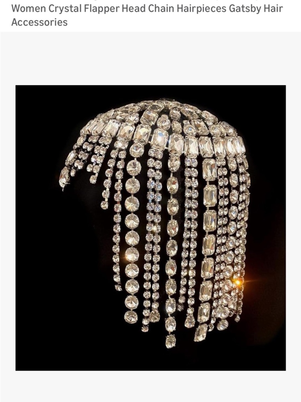 Crystal Flapper Head Chain Hairpiece - Silver Gatsby Hair Accessory